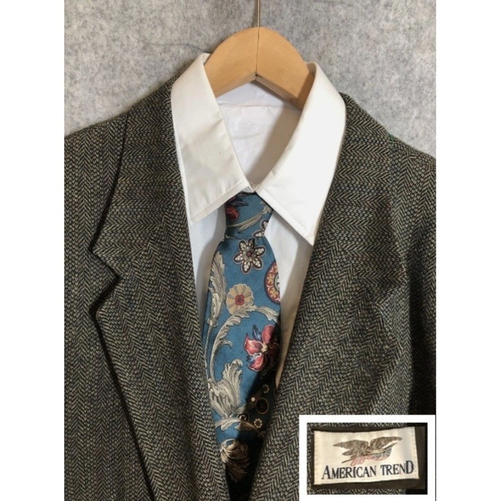 American Trend Blazer 44R Brown Houndstooth 100% Lambswool Coat Jacket Tweed